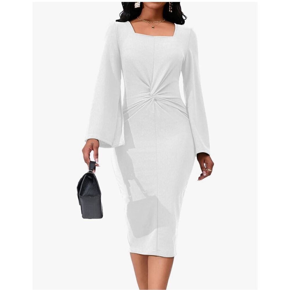 NEW Long Ruffles Sleeve Career Pencil Vintage Peplum Dress M